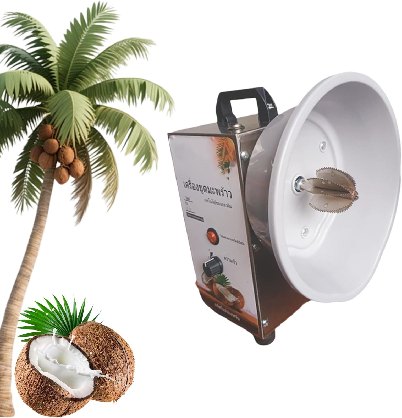 Coconut Scraper Grater Machine, Vertical Coconut Scraper Grater, Vertical Coconuts Processing Grinder Shredder with 3 Speeds Adjustable, Electric Meat Removal Tool (Stainless Steel)