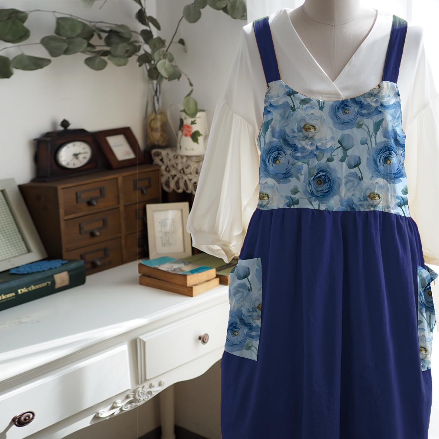 Uaussi Cotton Linen Apron Cross Back Work Apron for Women with Pockets Pinafore Dress X Cross Halter Apron for Chef Gardening - Image 6