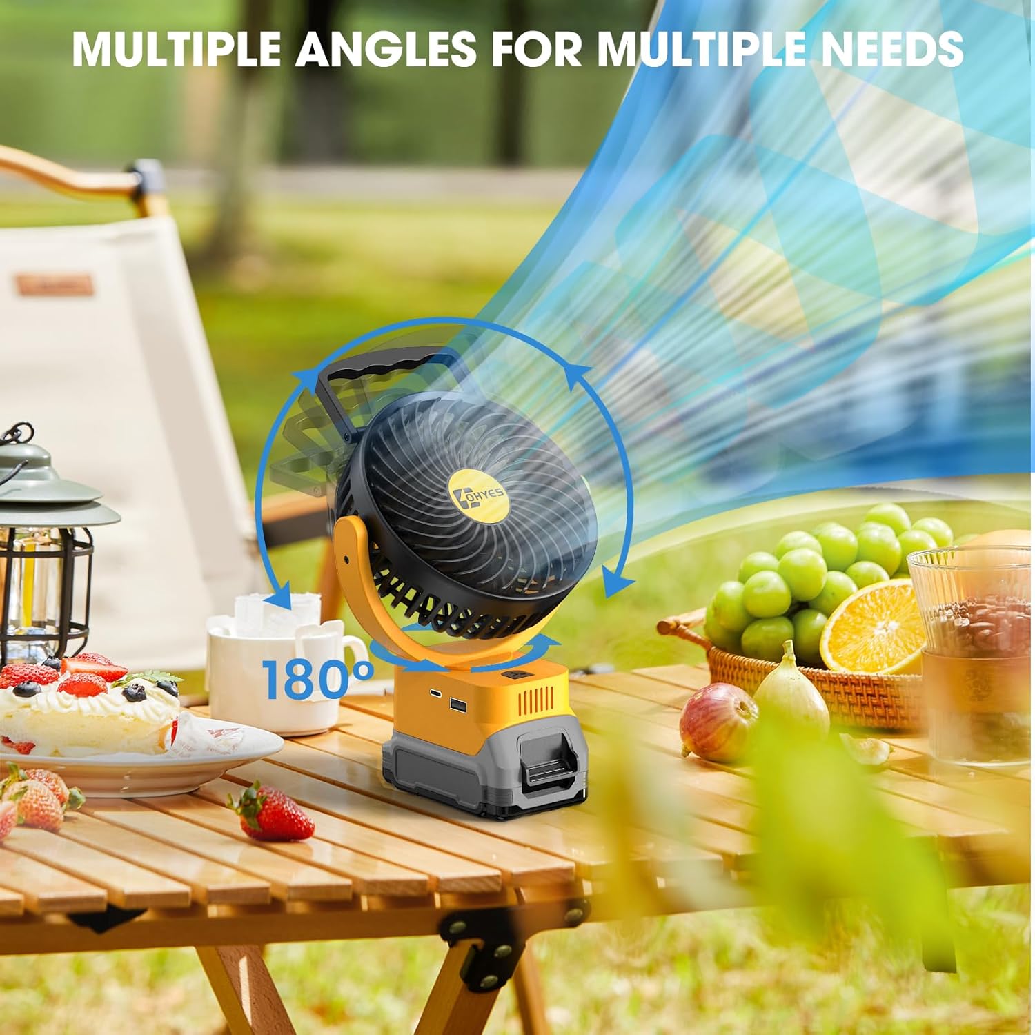 ohyes Cordless 5IN Jobsite Fan Fit For DeWALT 20V Max Battery Brushless Motor Variable Speed USB Fast Charging For Camping and Workshop(Battery not included) - Image 4