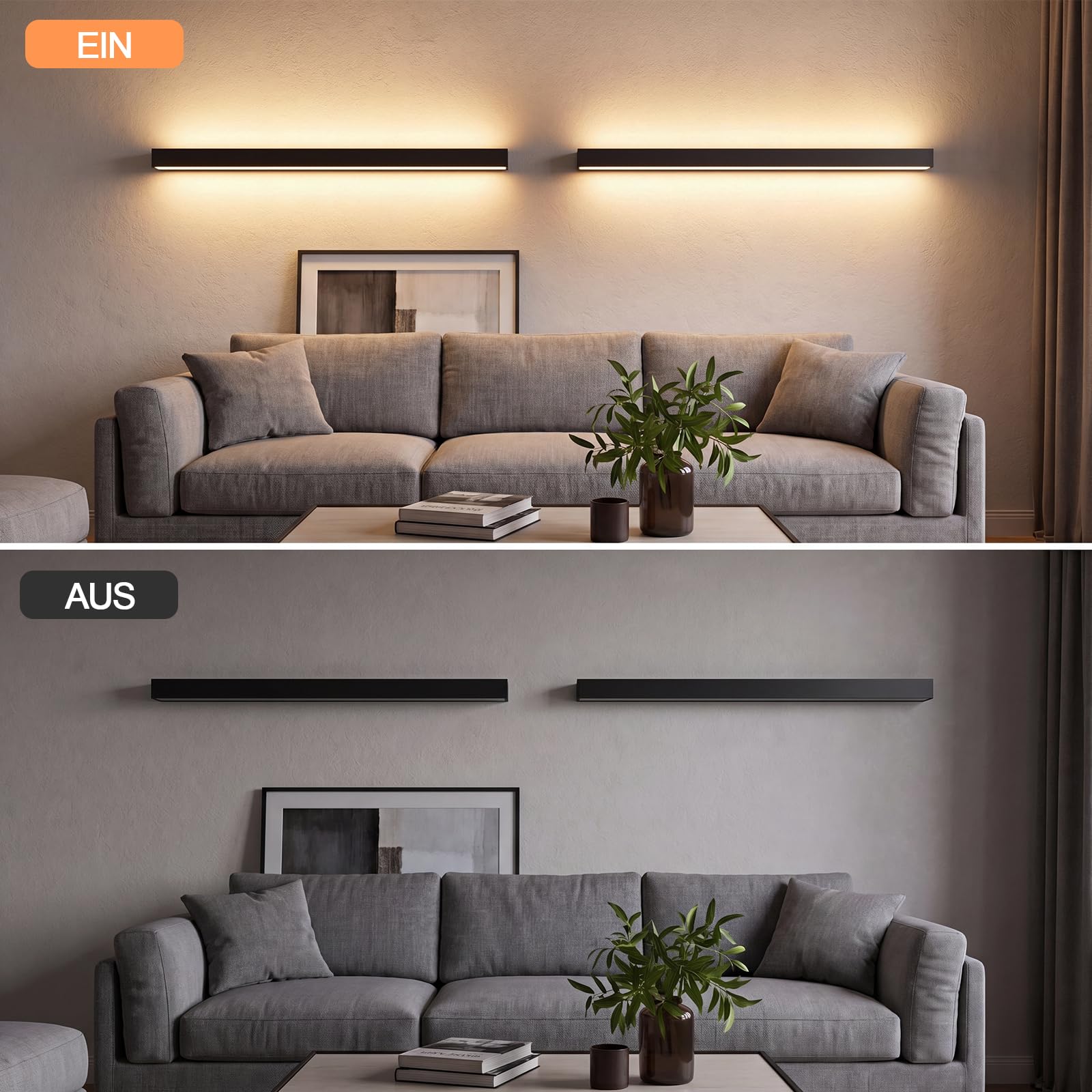 ZMH 2ER LED Wandleuchte innen Wandlampe - 100CM Schwarz Modern Flurlampe Schwenkbar Design Treppenhauslampe Indirekt Dimmbar Warmweiß Wandbeleuchtung für Wohnzimmer Schlafzimmer Flur Treppenhaus Bett