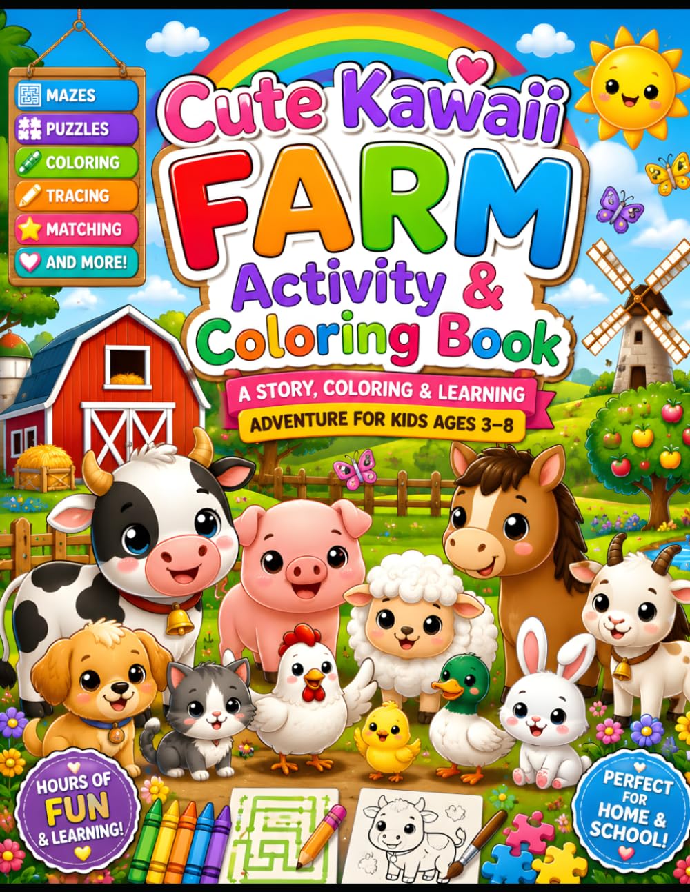 Cute Kawaii Farm Activity & Coloring Book: A Fun Story, Coloring and Learning Adventure for Kids Ages 3–8 (Cute Kawaii Adventures)