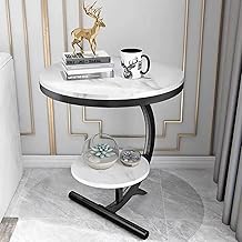 Wood And Metal 2 Tier Round Coffee Table Nightstand Bedside Telephone Table with Storage, End Sofa Side Corner Table for Living Room Bedroom Small Spaces (Black and White)