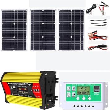 4000W DC 12V to 220V/110V AC Solar Kit 18V 75W Solar Panel + 50A Solar Charge Controller Solar Power Kit for RV Marine Off Grid System Off Grid Solar Kit12V-110V