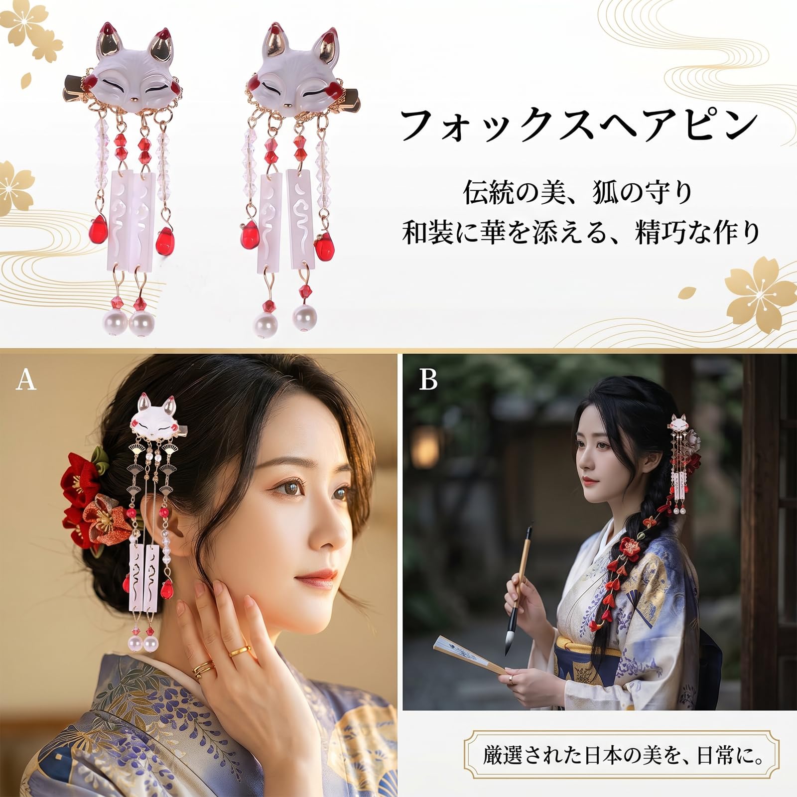 Amazon | YINKE 狐 髪飾り タッセル ヘアクリップ 漢服 和装 浴衣 和風
