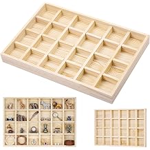 Unfinished Wooden Storage Divider Box, 35*24cm Showcase Display Box | with 24 Compartments, Small Wooden Tray Display, Wood Display Tray for Small Keepsakes, DIY Jewellery, Knick-Knacks