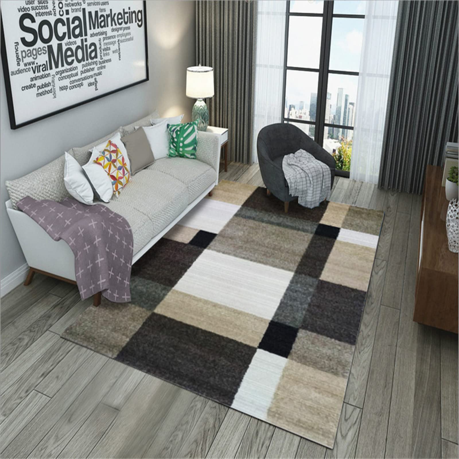 Tapis gris géométrique 170x240cm pour décoration chambre fille ou balcon