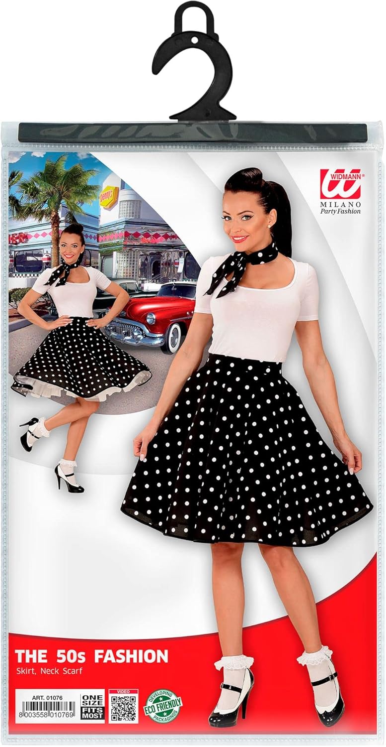 "BLACK 50s POLKA DOTS SKIRT & NECKSCARF" -