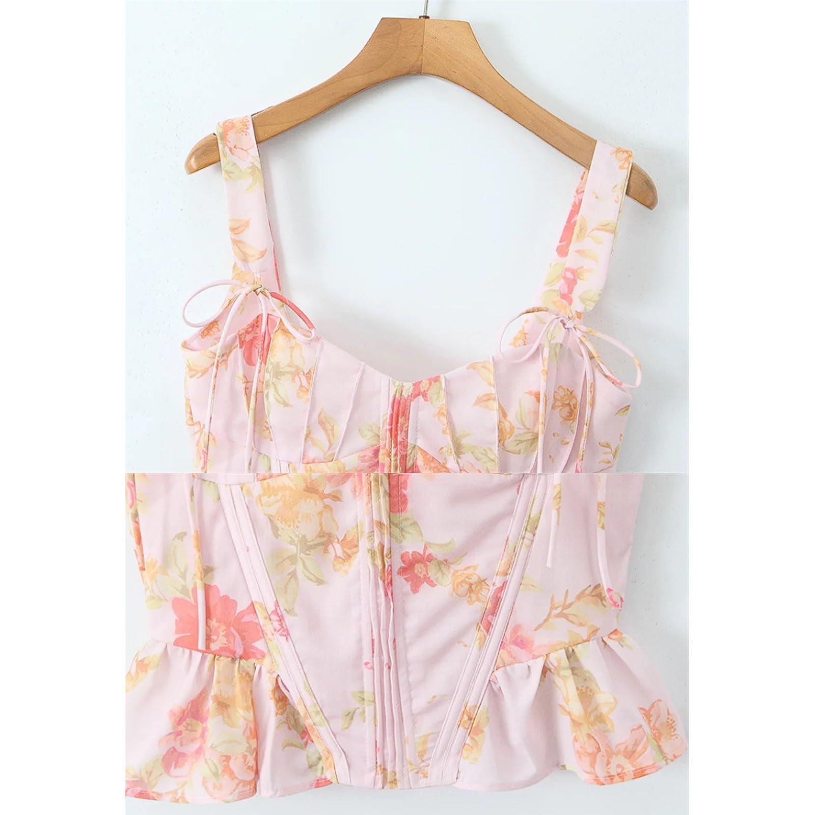 Camiseta sin Mangas for Mujer, Top Corto con Estampado de diseñador, Ajustado a la Cintura, Borde Volantes, for Primavera y Vacaciones en Playa