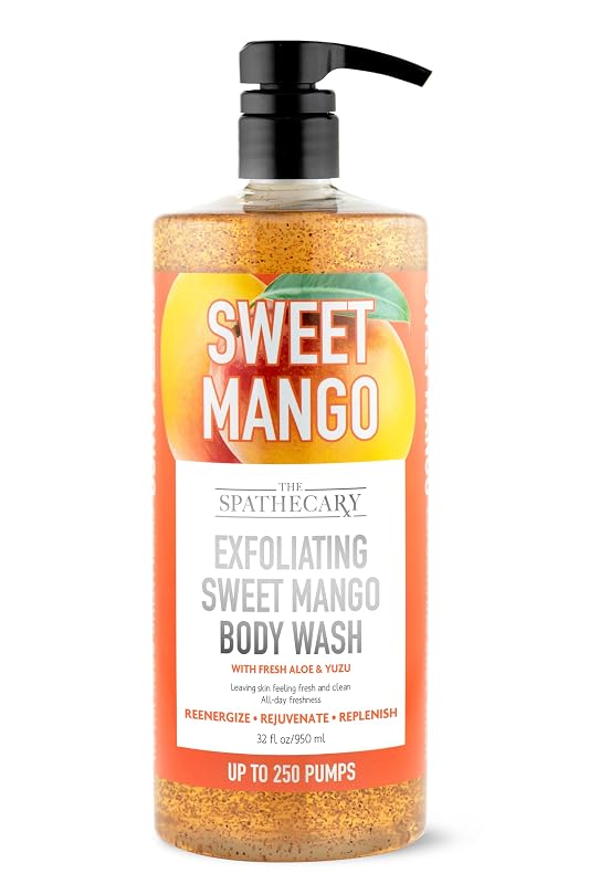 Sabonete líquido corporal esfoliante Sweet Mango THE SPATHECARY com aloe e yuzu, 946 mL