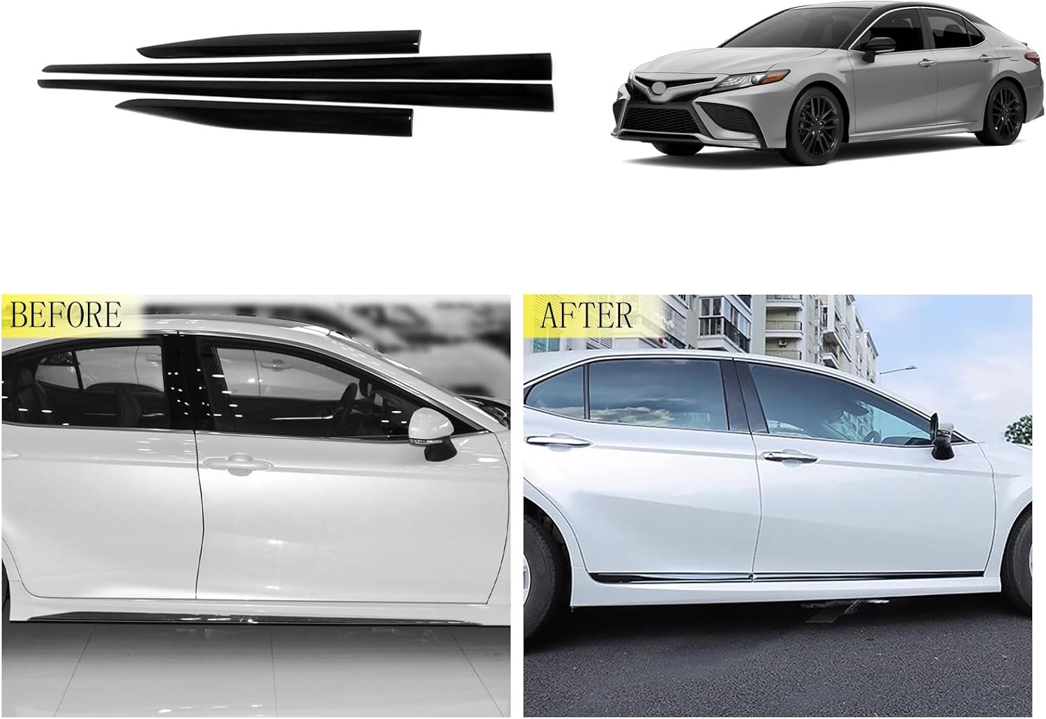 Car Accessories Compatible with Toyota Camry 2023 2022 2021 2020 2019 2018 Exterior Door Body Side Molding Cover Trims ABS 4PCS(Glossy Black Style)