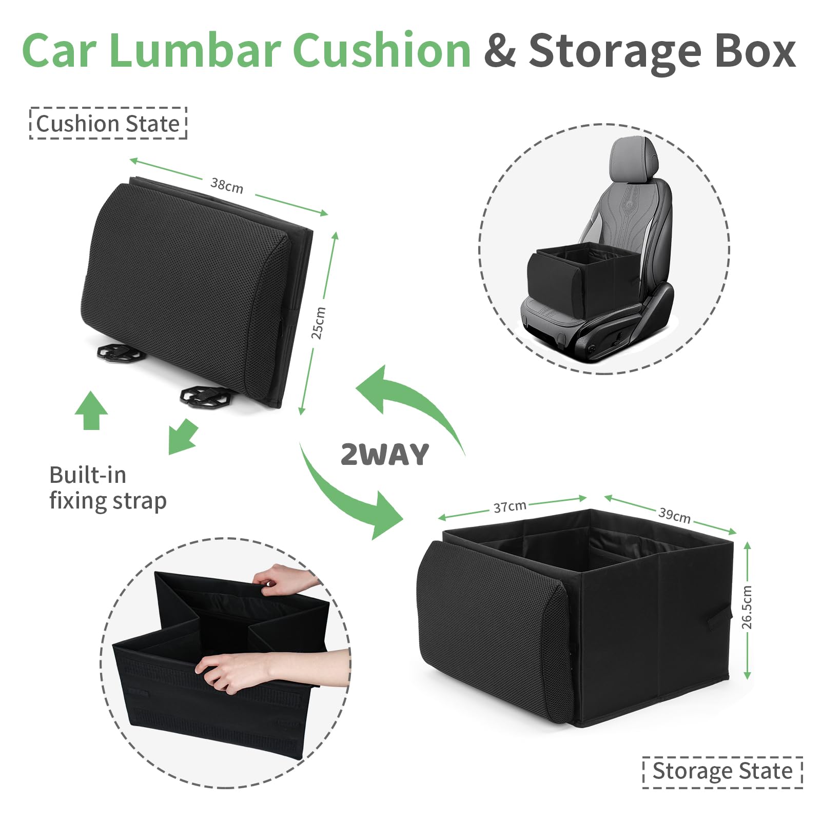 AnyForce Lumbar Support Pillow for Car-2 in 1 Back Pillows with Storage Box Back Support