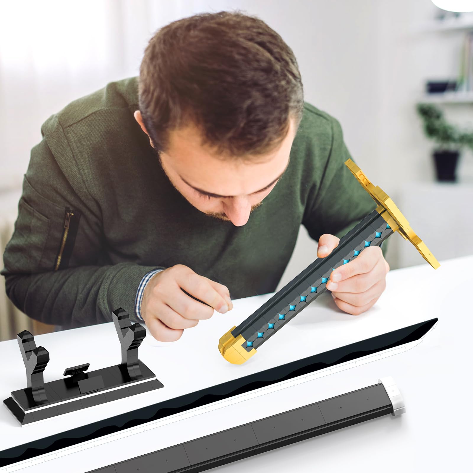 JMBricklayer Set da costruzione anime Mist Sword da 101,6 cm, 771 blocchi Katana con fodero e espositore, kit di modello di spada da collezione per adulti e ragazzi dai 14 anni in su, regalo per gli