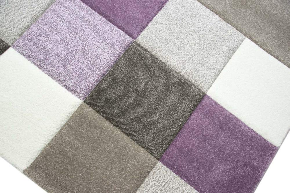 CARPETIA Teppich modern Kurzflor Teppich Karo Pastell lila beige Creme braun Größe 200 x 290 cm