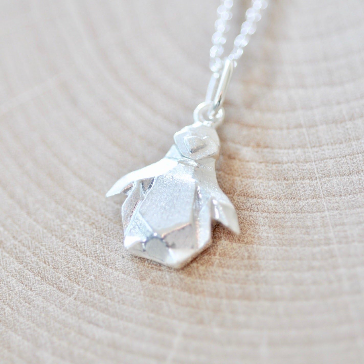 Origami Penguin Necklace in Sterling Silver with 16" Chain - Image 3