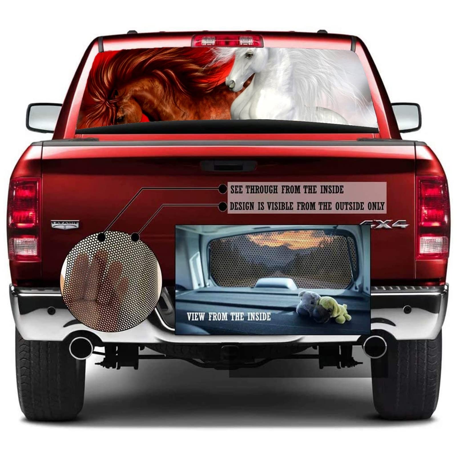 Adesivi per finestrino posteriore auto, camion, cavalli, perforati, auto, parabrezza, pellicola in vinile, pannelli trasparenti per camion, SUV, 148 x 45 cm