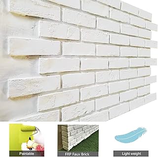 Faix Brick Wall Panels, 3D Wall Panels FRP in Rustic Style for Bedroom Dining Hall Restaurant Coffee Bar Decor, Ancient Surface Hard Design (1 Box, Matt White, NL)