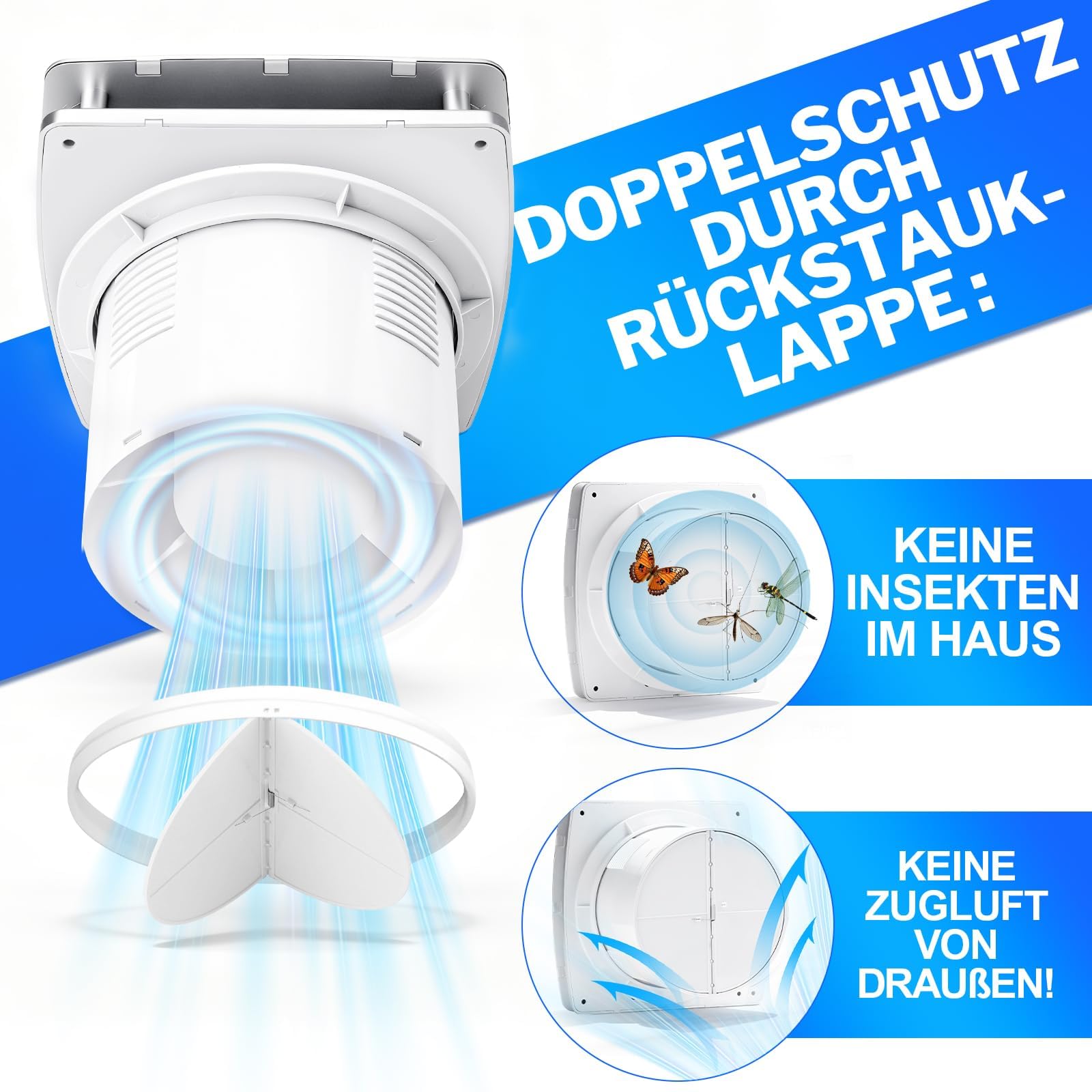 100mm Badlüfter mit Feuchtigkeitssensor Nachlauf, WC Küche Ventilator