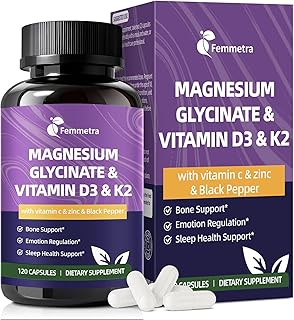 Magnesium Glycinate 600mg Vitamin D3 K2 Supplement with Vitamin C, Zinc, & Aloe Vera - Bone Support, Energy & Mood Manage & Sleep Health for Men & Women, Non-GMO, Vegan, 120 Capsules