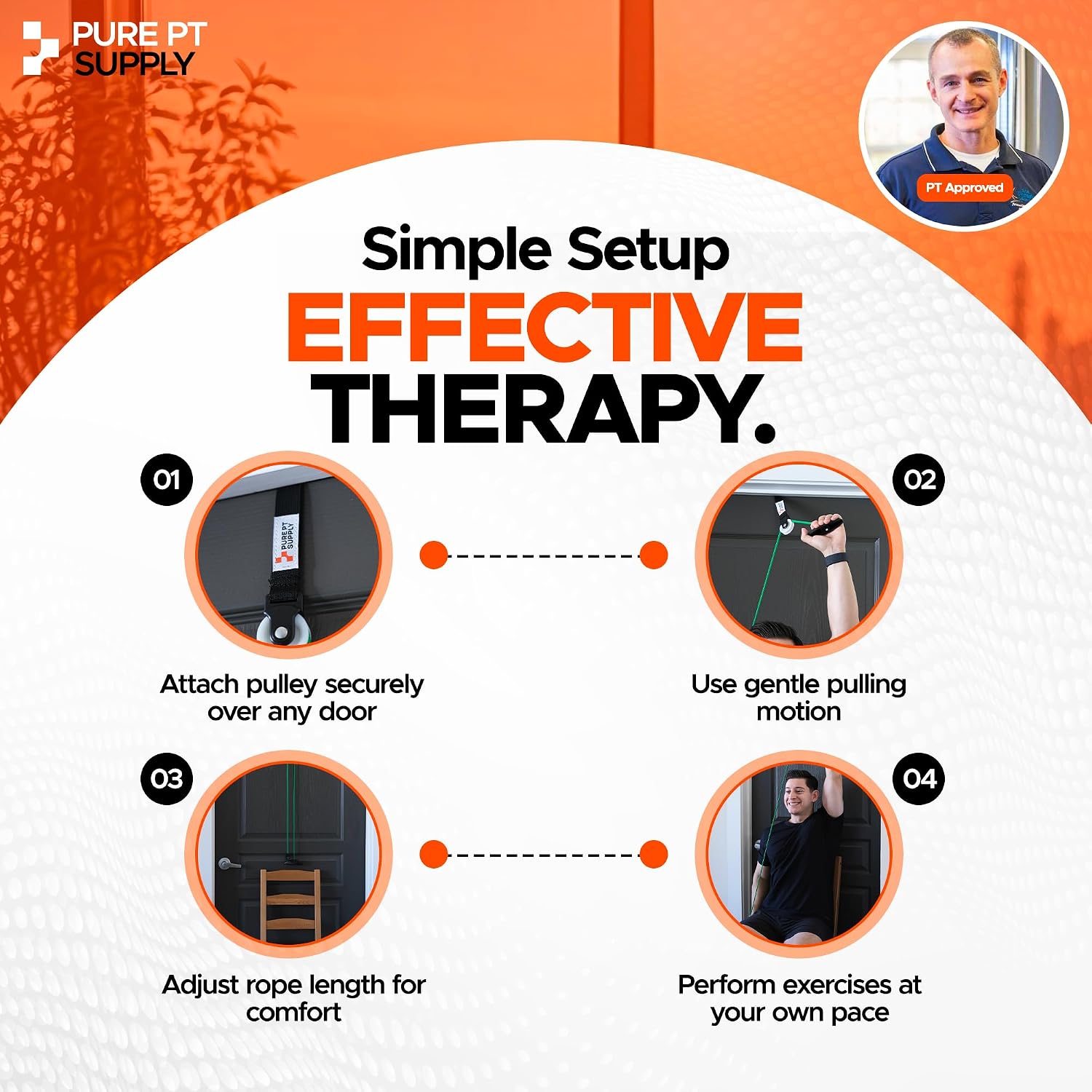 PurePT Premium Shoulder Pulley for Physical Therapy - Premium Nylon & Strong Handles | Free Expert-Guided Workouts | Over-the-Door Pulley for Shoulder Rehab | Easy Set-Up Pulleys for Shoulder Rehab