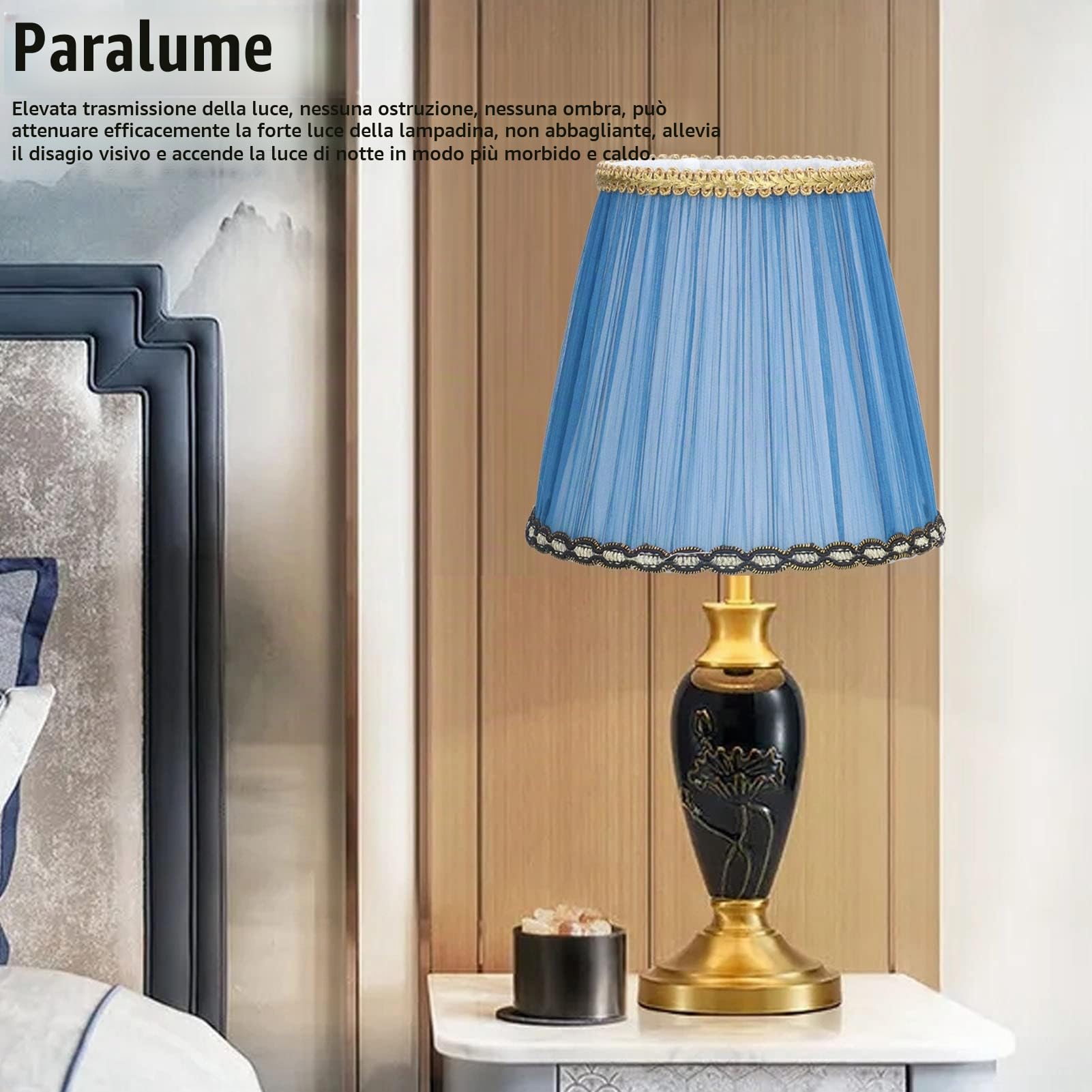 3 Pezzi Paralume Piccolo, Clip su Paralume a Barilotto in Tessuto Pieghettato per Lampada da Tavolo e Lampadario, 3,5 Pollici in Alto x 5,5 Pollici in Basso x 5,1 Pollici di Altezza(Blu)