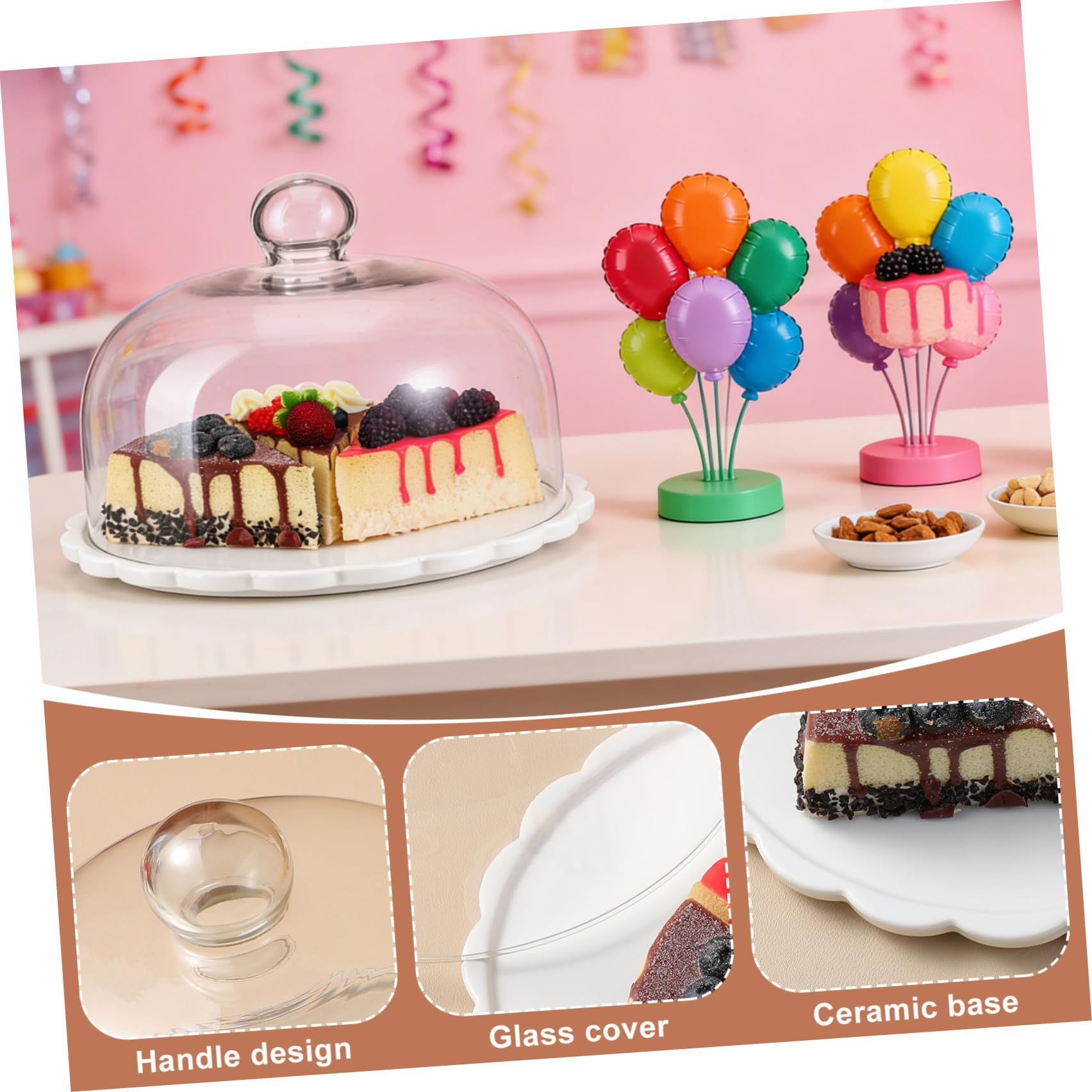 STAHAD Plato de Cristal para Pasteles con Tapa de Vidrio Transparente, Base de cerámica, 9.25 Pulgadas, 1 Set, para Cocina y Eventos