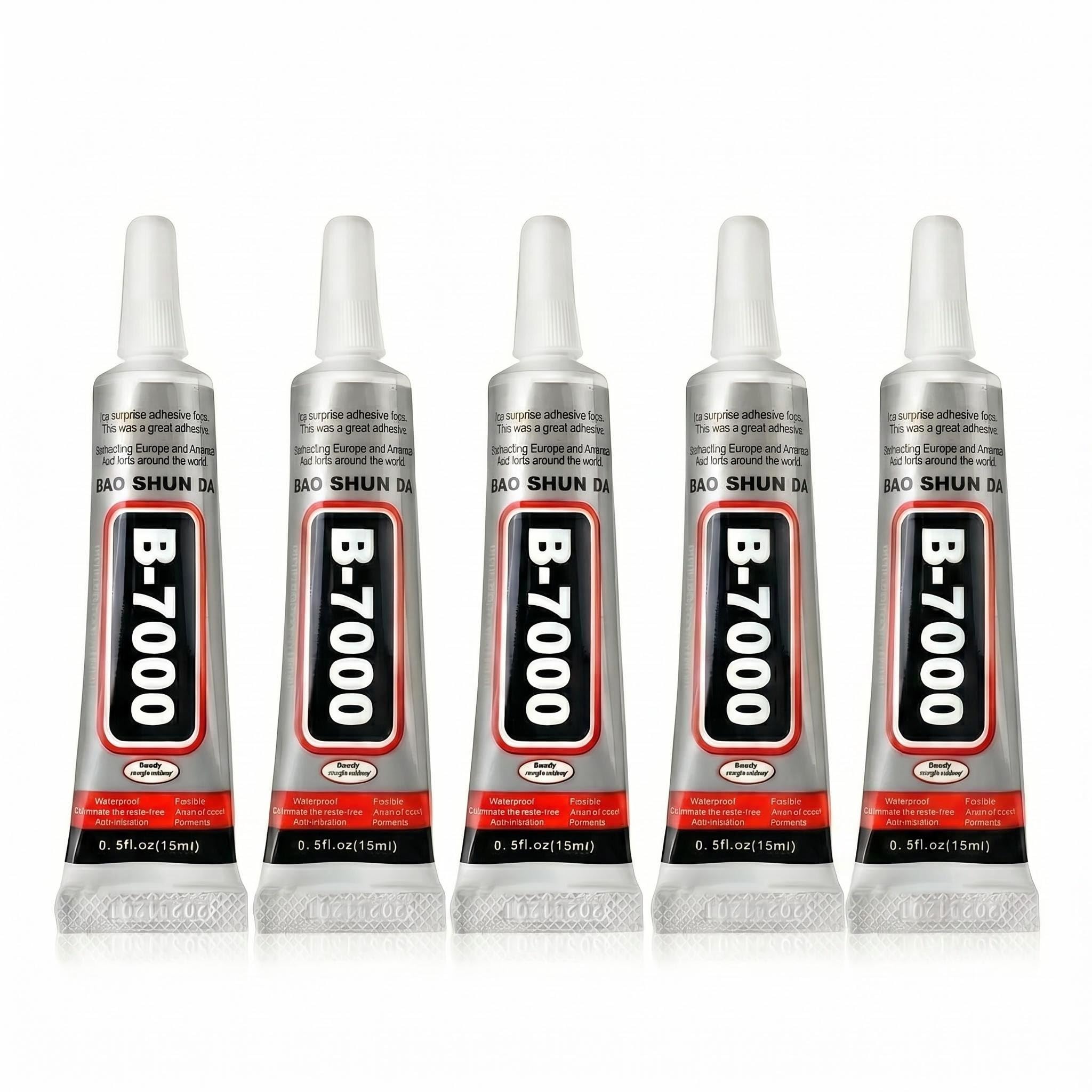 5Pcs B7000 Craft Glue 15ml, Clear Adhesive with Fine Tip for Rhinestones Jewellery Making, Fabric Clothes Glass Metal Plastic DIY Repair Projects