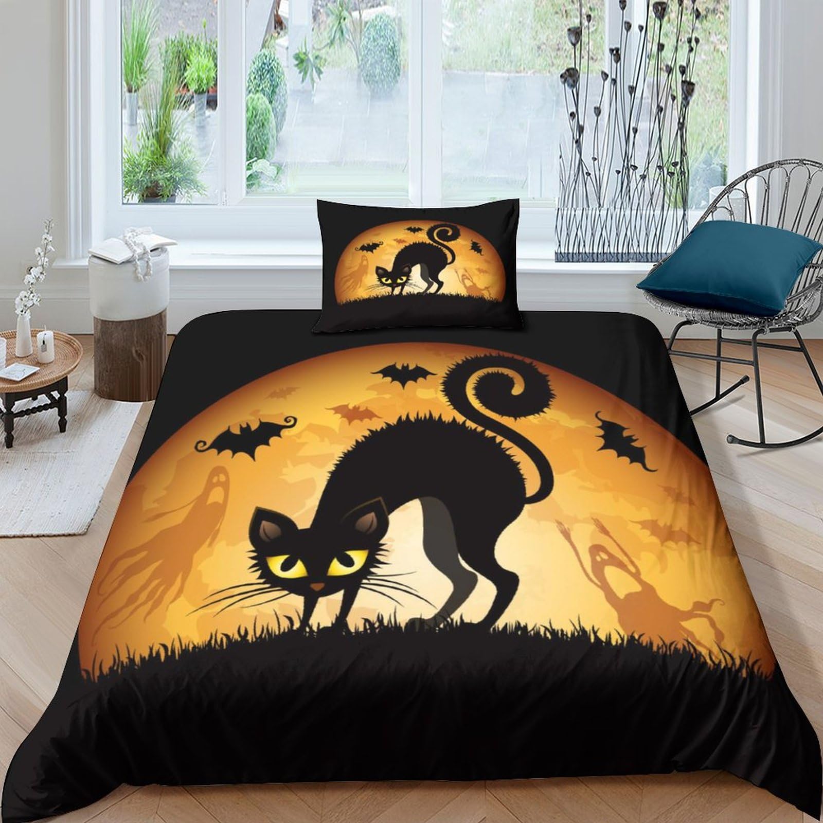 MXRMXR Cat 3D Printed Bedding Set for Children Teens Duvet Cover Set with Pillowcase Microfiber Quilt Cover with Zipper Closure Single（135x200cm）