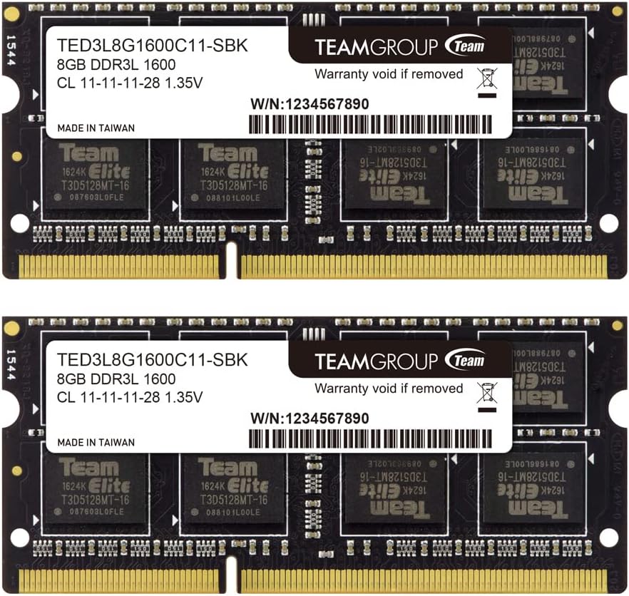 TEAMGROUP Elite DDR3L 16GB Kit (2 x 8GB) 1600MHz PC3-12800 CL11 Unbuffered Non-ECC 1.35V SODIMM 204-Pin Laptop Notebook PC Computer Memory Module Ram Upgrade - TED3L16G1600C11DC-S01-16GB