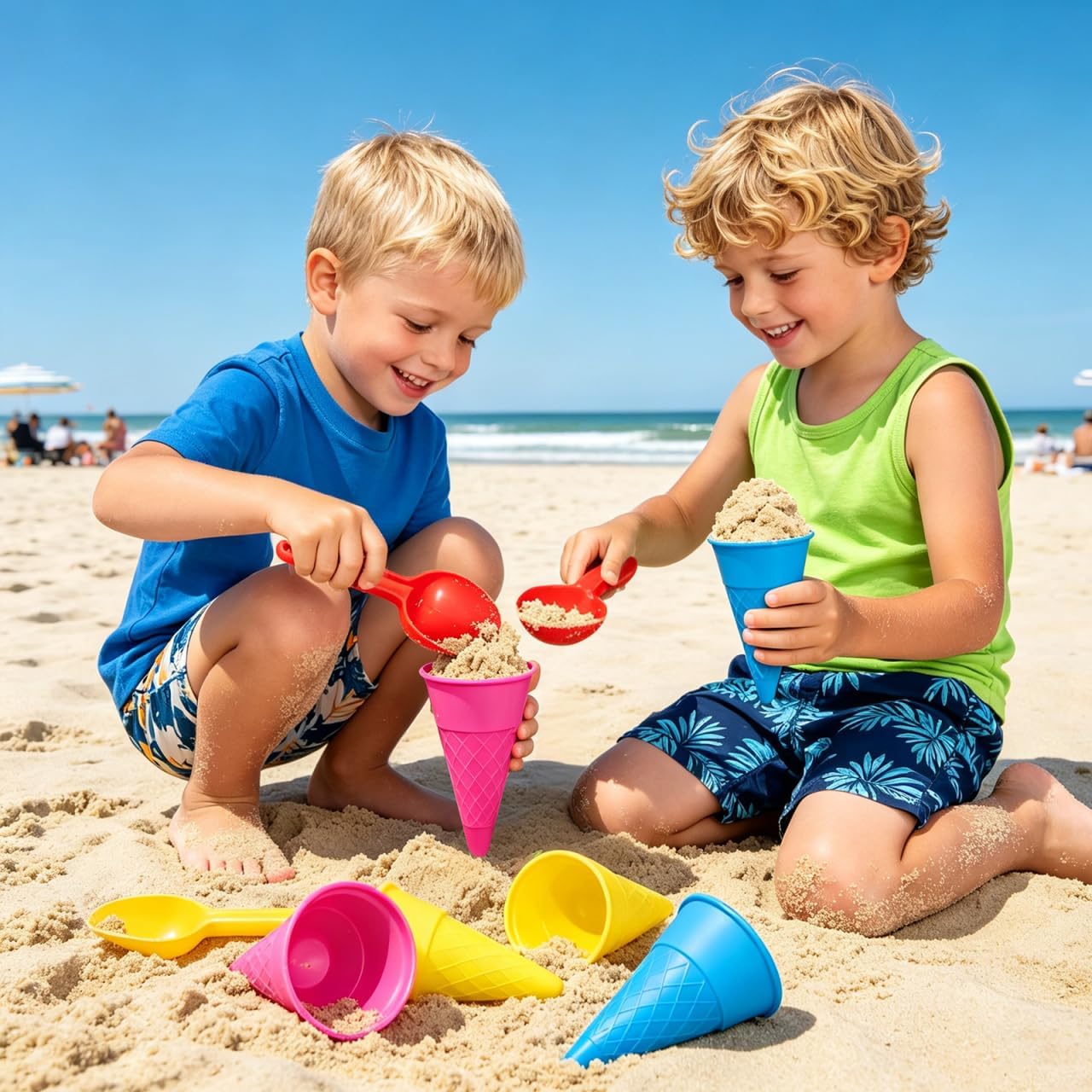 Garneck 5 Pcs Kids Beach Ice Cream Sand Toys Set: 4 Plastic Ice Cream Cones with Scoop for Toddler Summer Outdoor Game Sandbox Pretend Play Pool Park Seaside Activities (Random Color) image 4