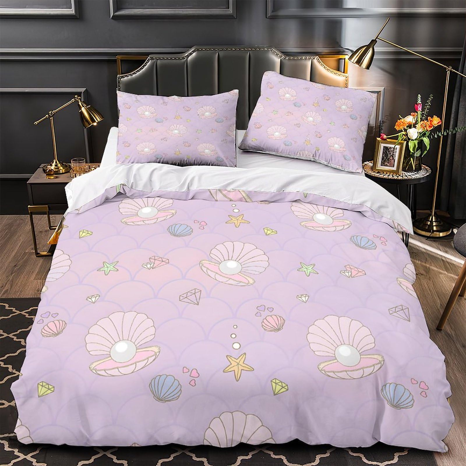Housse de couette sirène 3D microfibre légère anti-décoloration parure lit sans repassage