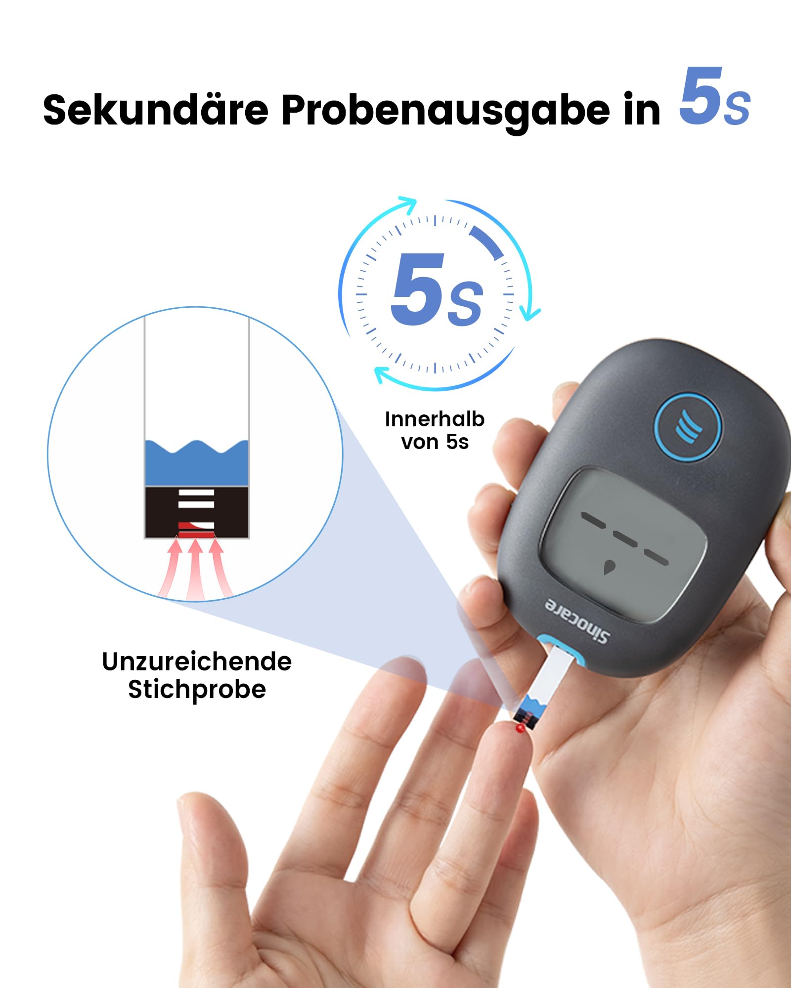 Sinocare Safe AQ Air Blutzuckermessgerät, einfaches und großartiges Blutzuckertest-Set mit Bluetooth und App, mit 100 Teststreifen und Lanzetten, in mg/dl
