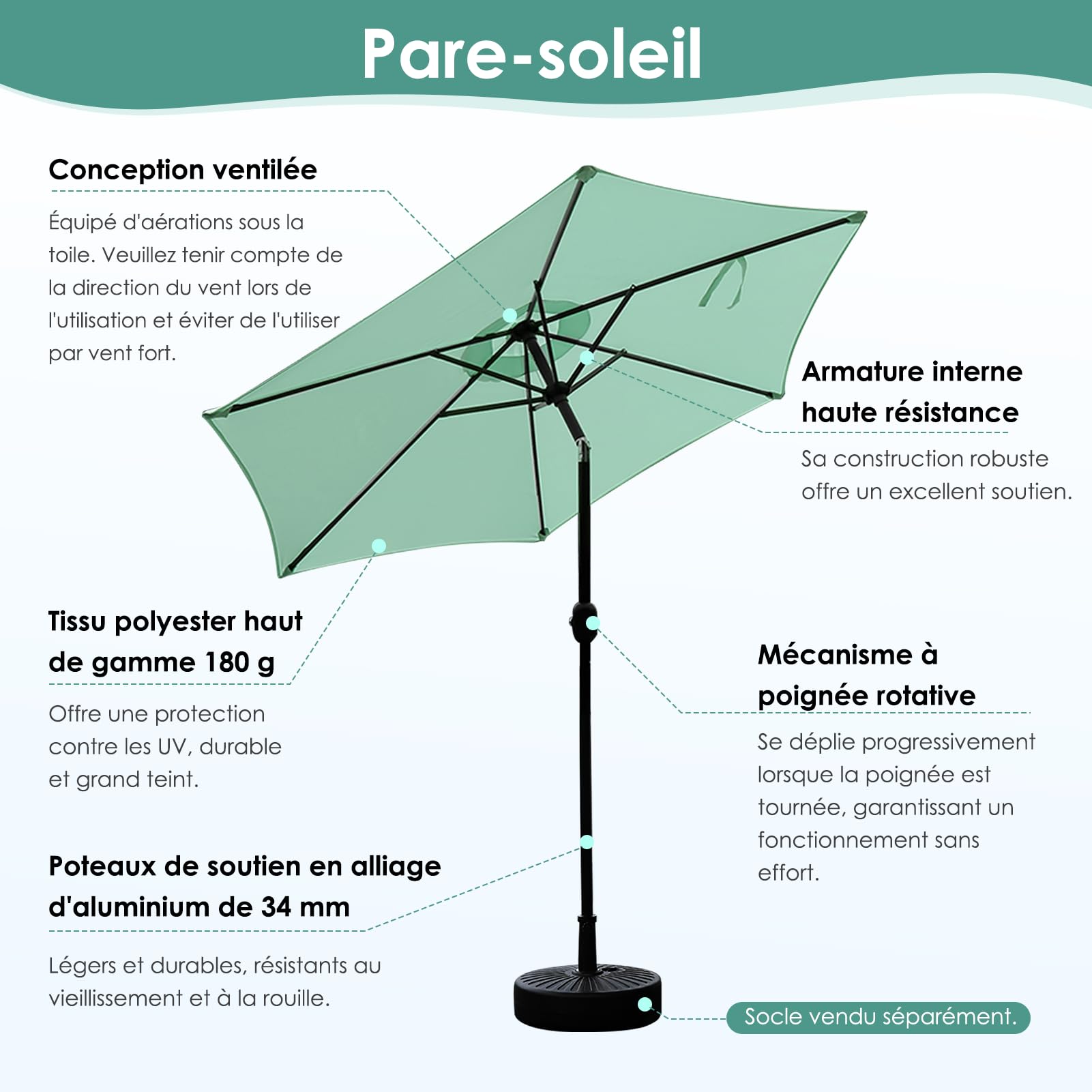DEWEL Parasol de Jardin Extérieur, 200cm, Vert