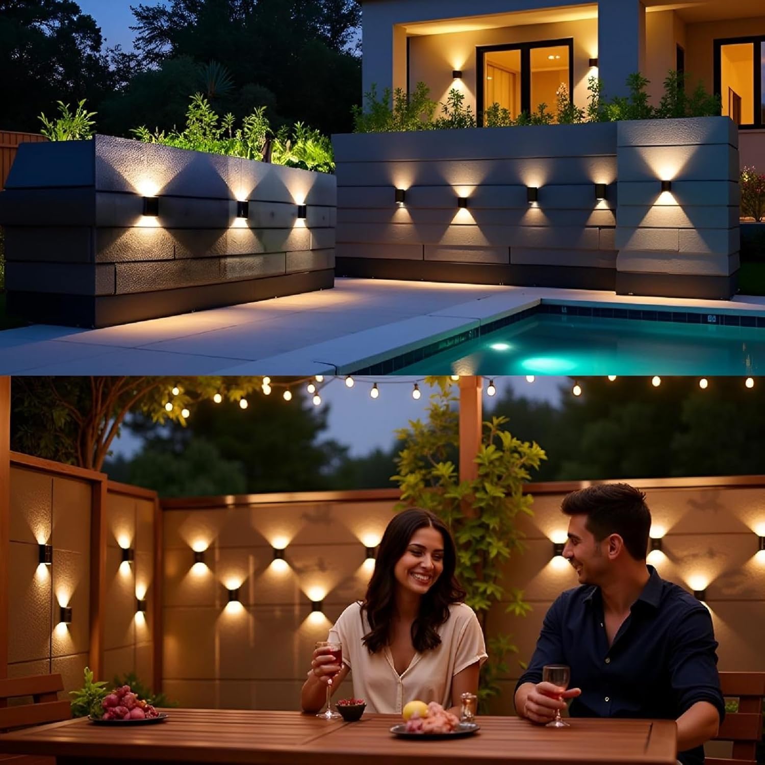 ASLIDECOR Solar Wall Lights UP Down 4 Pack,Illuminate Outdoor Sunlight Sensor Lamp IP65 Waterproof LED Modern Deck Lighting Decor for House Patio Porch