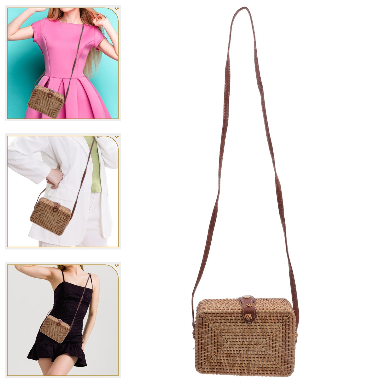 OSALADI 2 bolsas de ratán estilo bohemio, bolso de la compra vintage, bolso de mano tejido, bolsa de playa de paja, bolso de mano de ratán, bolso de mano de ratán tejido
