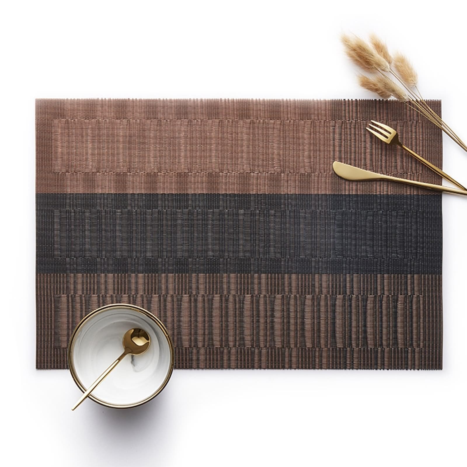 Set di 6 tovagliette all'americana invernali, per tavolo da pranzo, in PVC, 30 x 45 cm, motivo a righe verticali, colore caffè