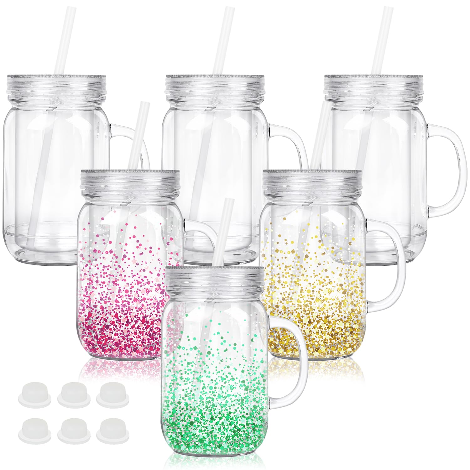 Amazon.com: CHLJAR 20 Oz Acrylic Snow Globe Tumbler, 6 Pack Plastic Snow  Globe Cups, Snowglobe Tumbler Supplies Acrylic Mason Jar with Clear Lids  and Straws, Double Wall Snowglobe Mason Jars with Handles. :