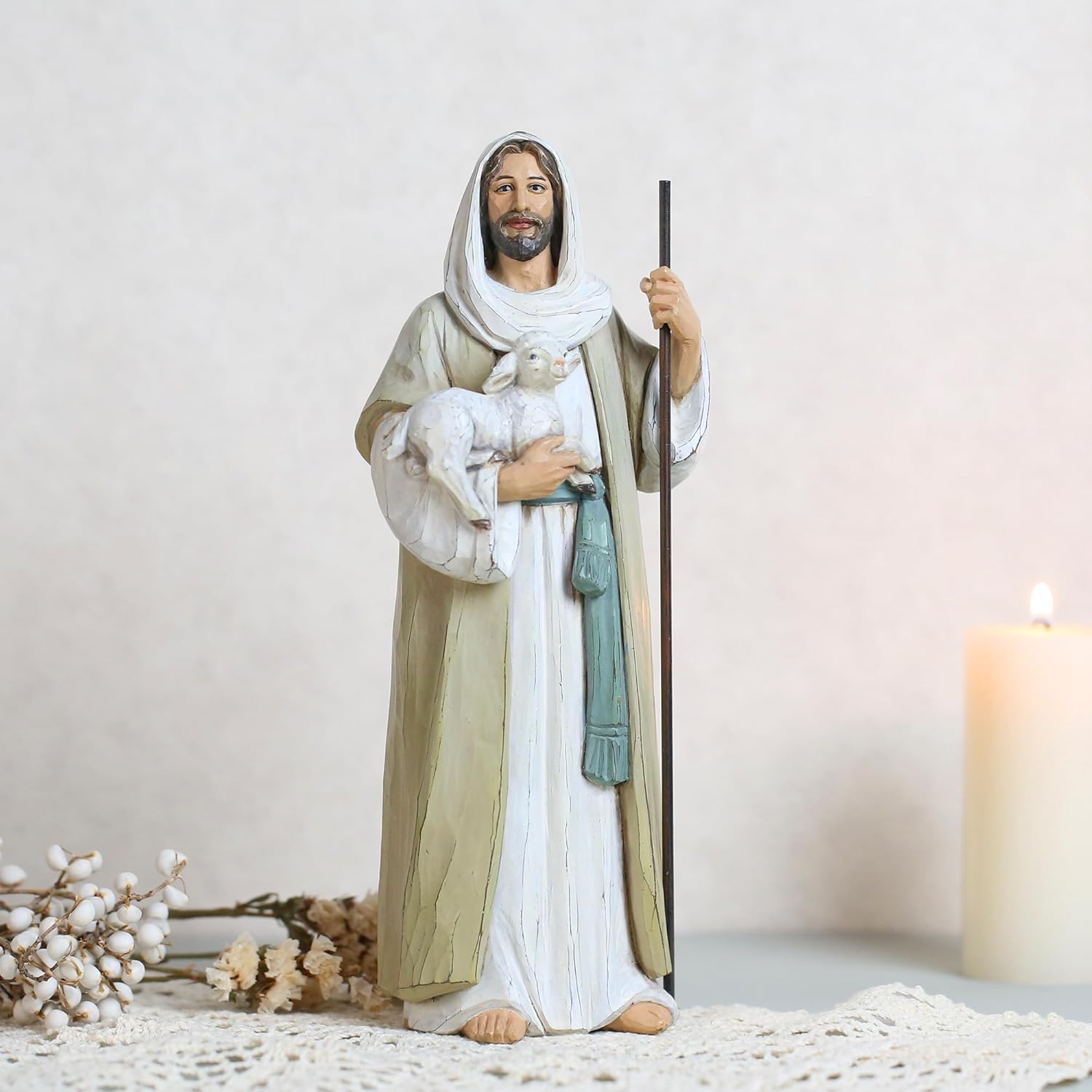 ShineOnAngel Good Shepherd Statue Jesus Holding Lamb 9.5inch Religious Modern Home Decor Figurine Indoor Tabletop Religious Gift - Image 2