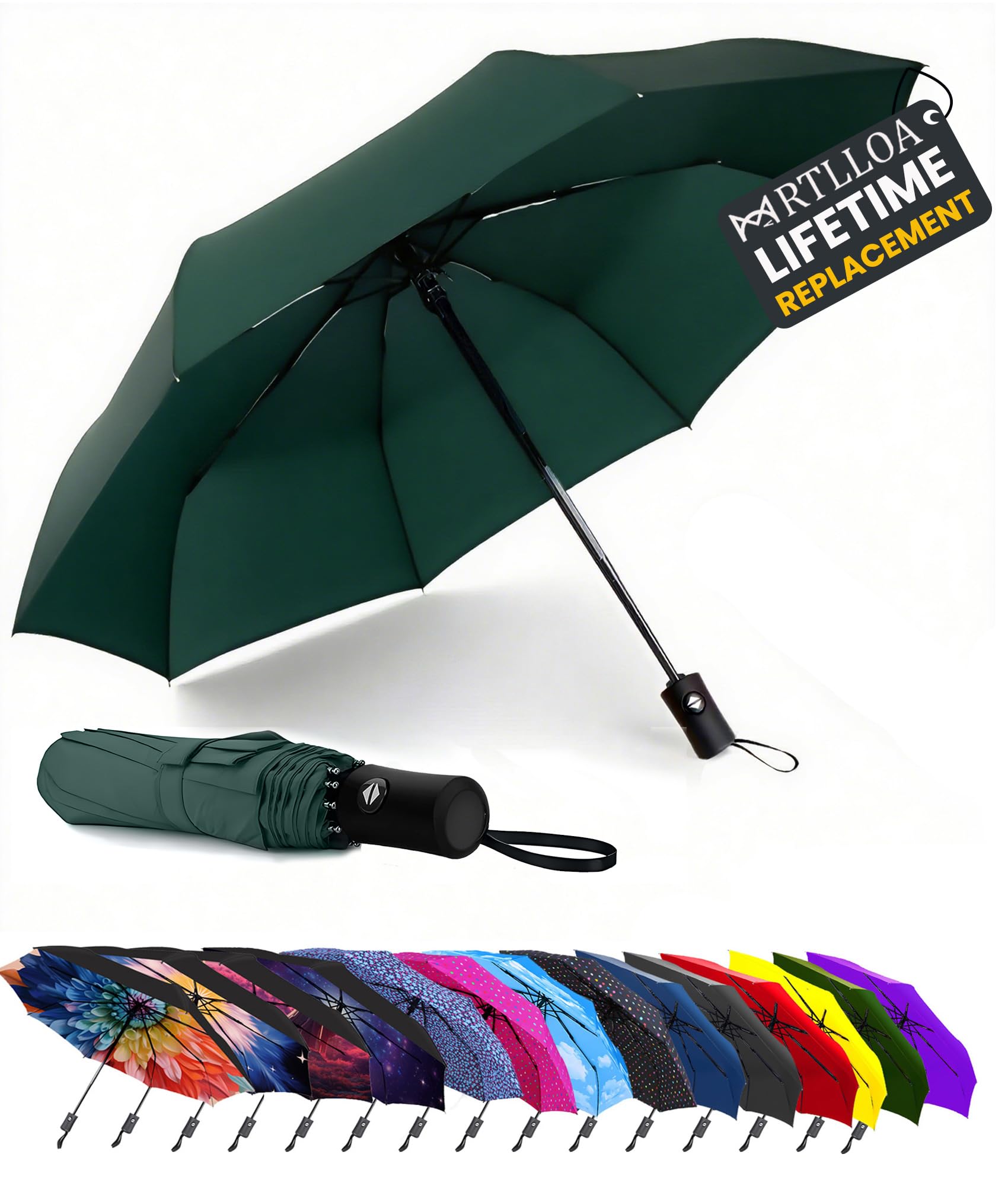 MRTLLOA 42/49 Inch Compact Travel Essentials Umbrella for Rain, Lightweight, Portable, Automatic, Strong, Waterproof Folding Umbrellas for Women, Men