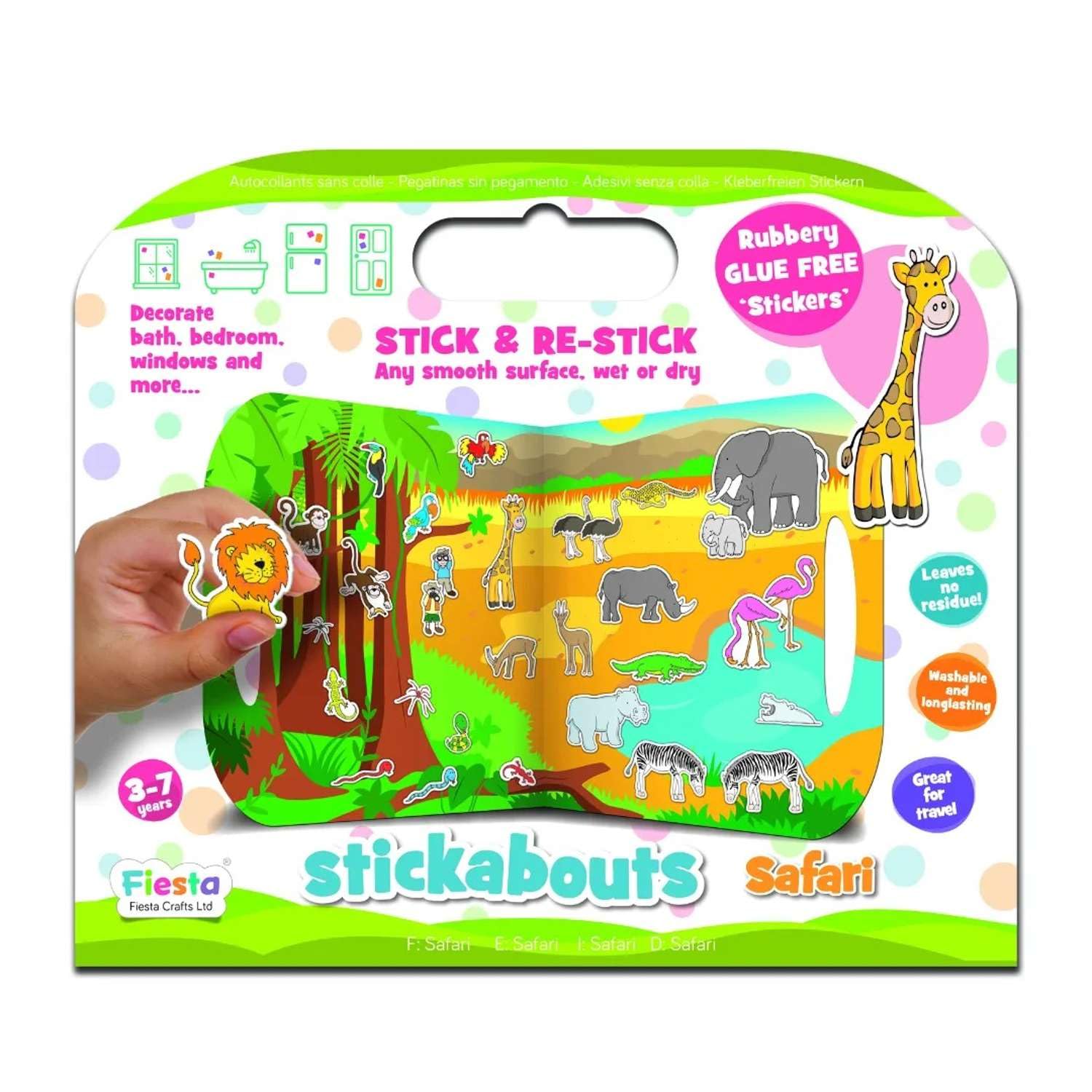 Fiesta Crafts T-2828 Safari Stickabouts,- Reusable Stickers with no glue and no mess - Use again & gain on smooth surfaces