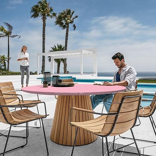 Miniatura 7 de Mantel redondo rosa ajustado para mesas de 6 sillas de 36 a 44 pulgadas, de vinilo, impermeable, para campamento, el hogar, decoraciones únicas para