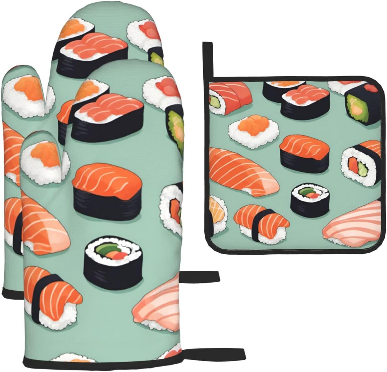 Delicious Sushi 1 Print Heat Resistant Microwave Gloves, Used for Baking, Cooking, and Fashion Kitchen Essentials