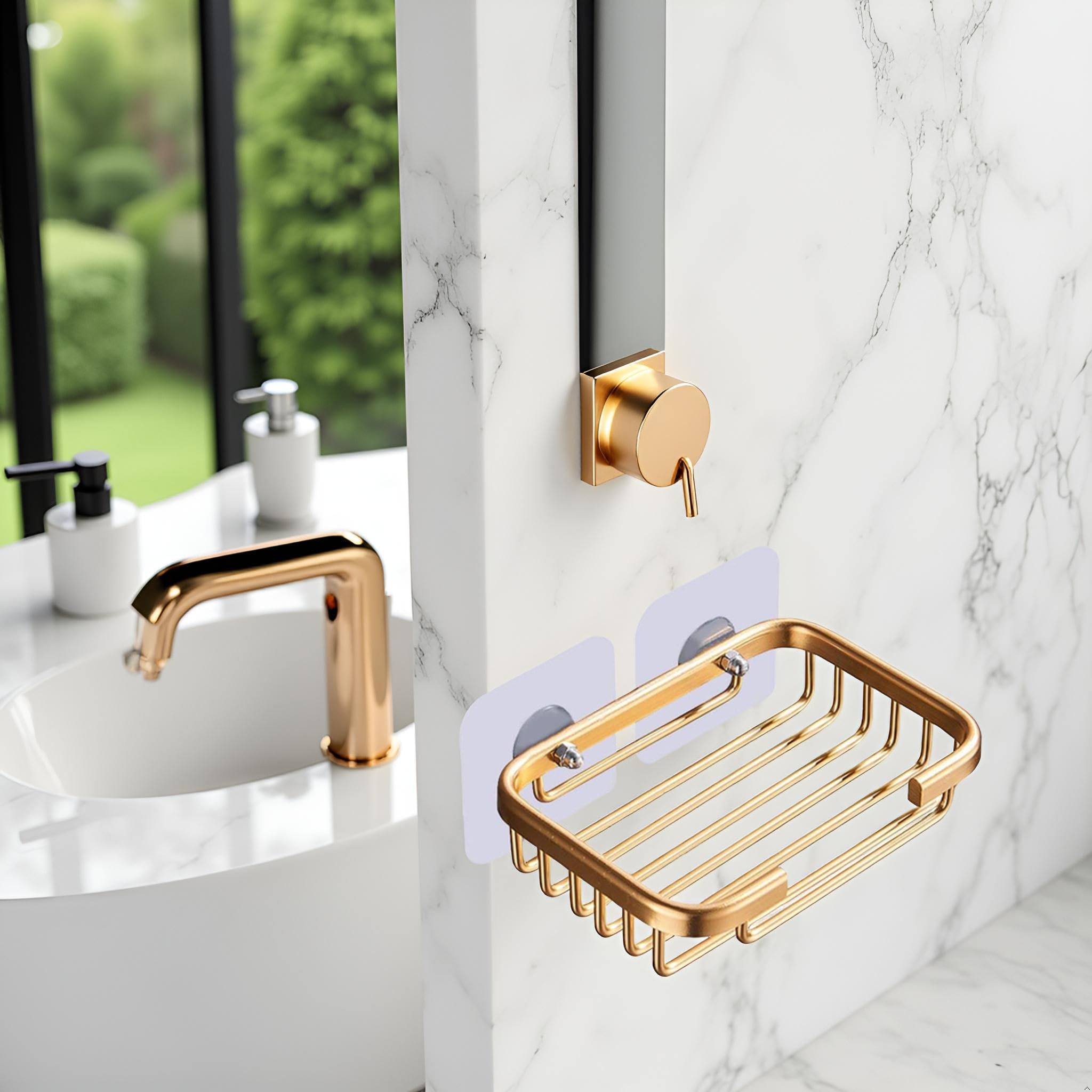 Jabonera dorada para ducha, estante de drenaje colgante creativo, soporte autoadhesivo para jabonera, estante de almacenamiento de jabonera, sin daños, para colgar en el baño, accesorios de baño sin 3