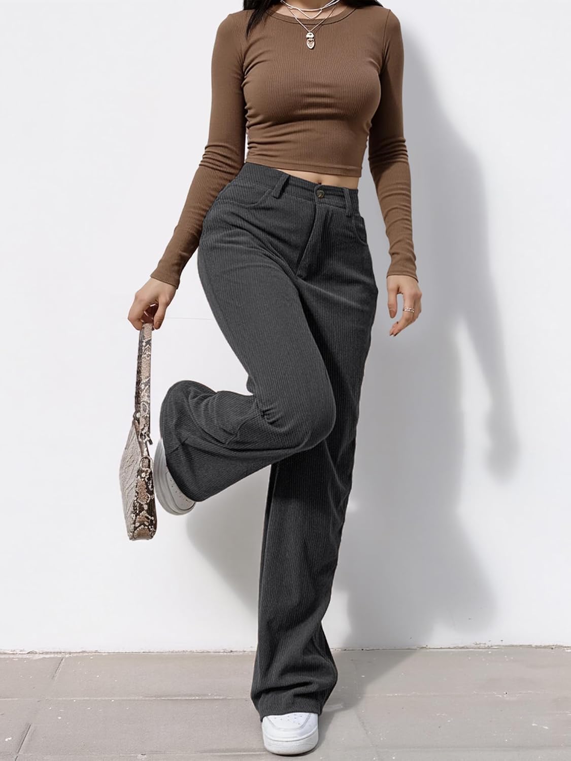 EMMIOL Corduroy Wide Leg Pants Women Casual Winter 2025 Elastic Waist Vintage Loose Trousers with Pockets - Image 2