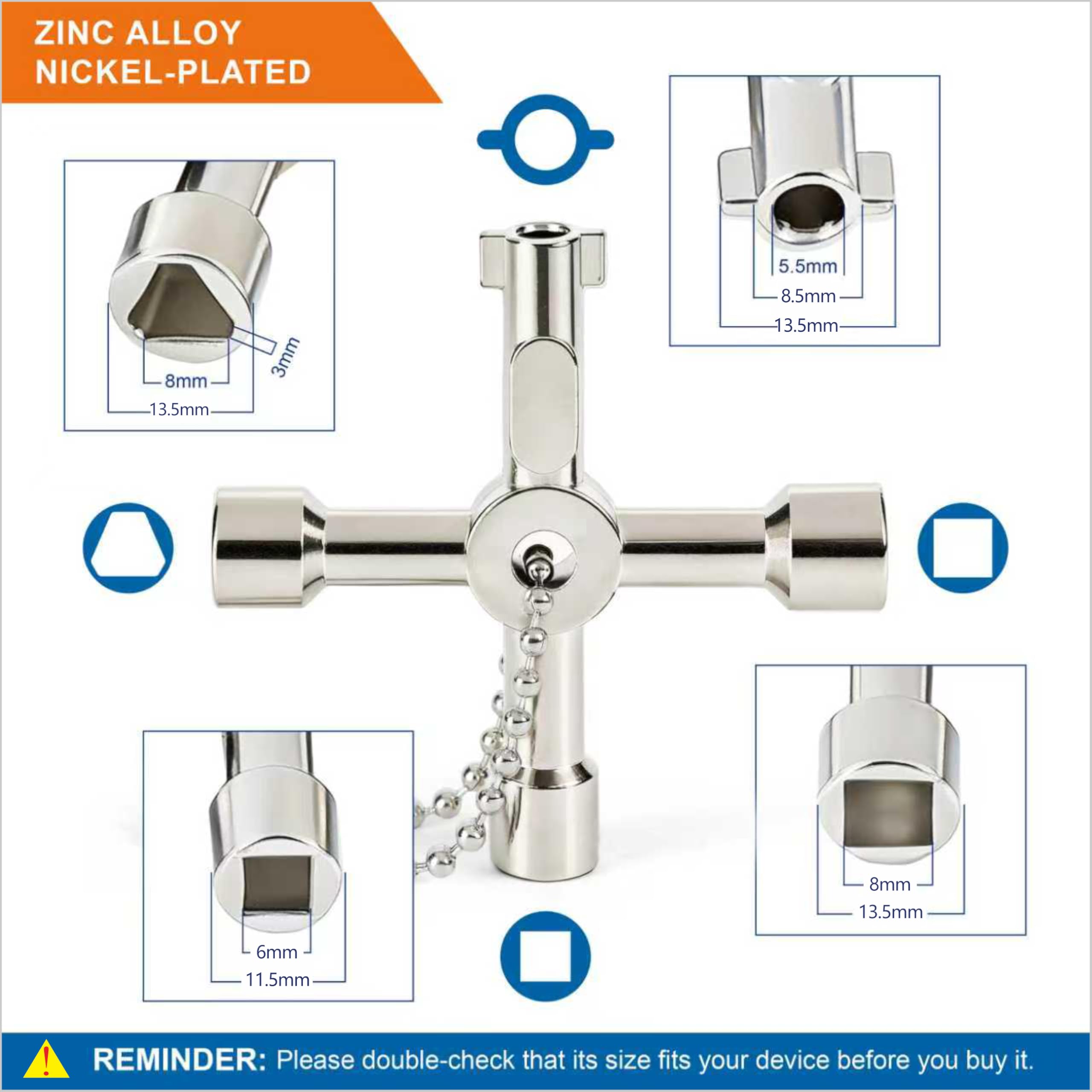 Outil d'arrêt d'urgence, ensemble de 6 clés de valve tout-en-un (4 radiateurs et 2 clés de purge) pour robinet extérieur de 6,35 mm, 9,2 cm, 0,6 cm, 11/32", robinet, radiateur et compteur