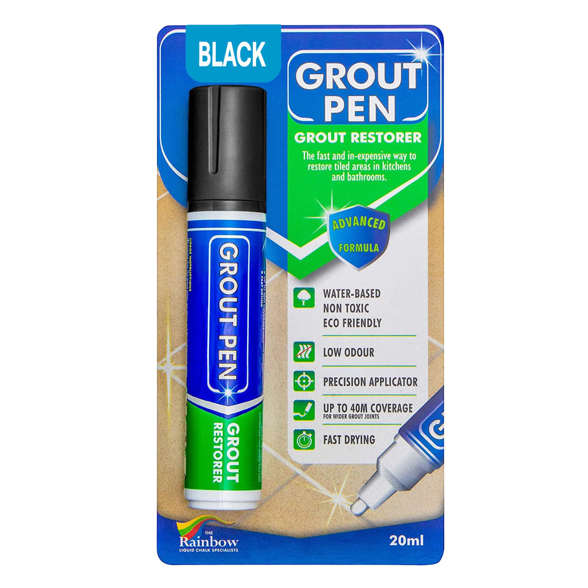 Large Grout Pen Black - Revives & Restores Stained Tile Grout Leaving a Clean Fresh Look