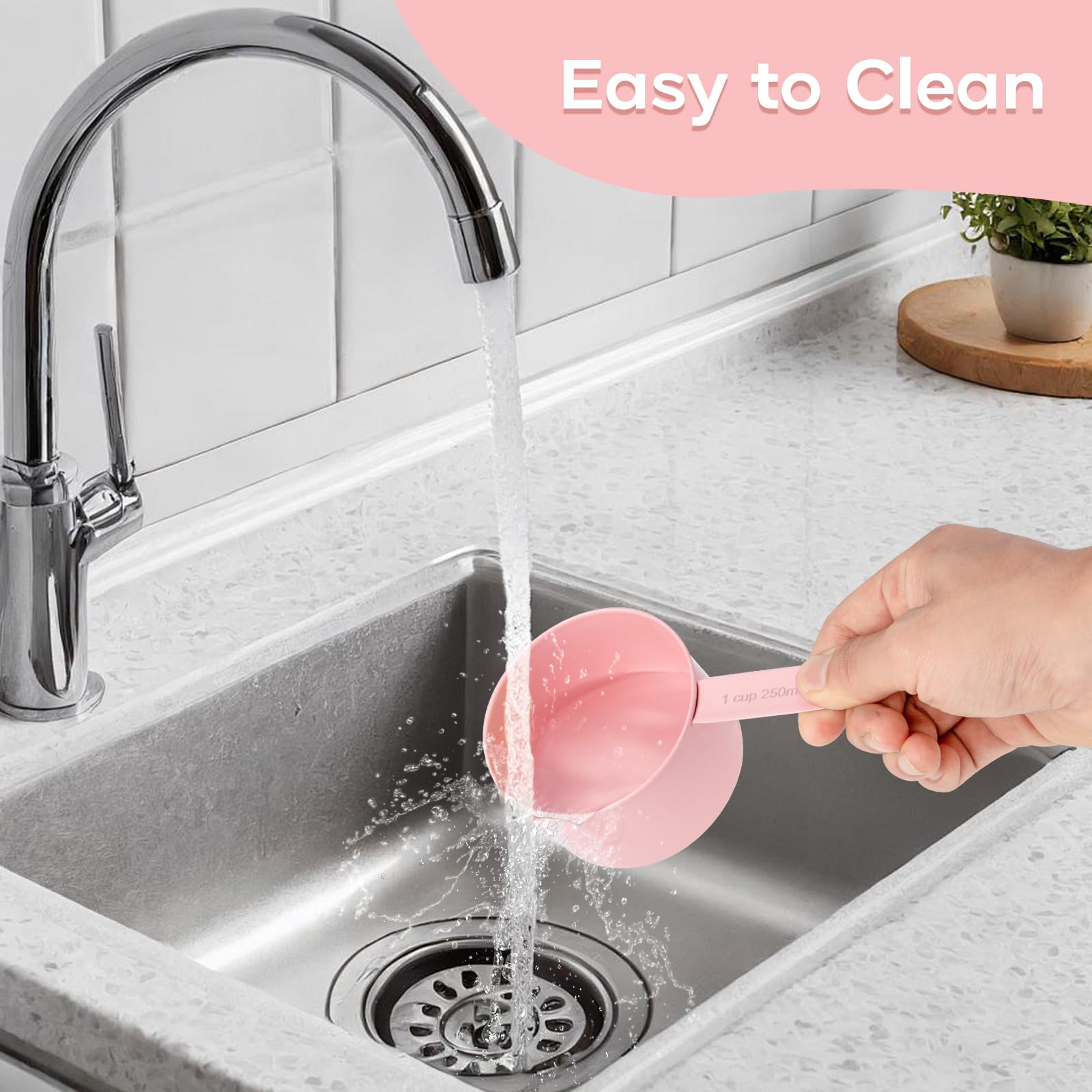 Messbecher und Löffel 9er Set, Edelstahl Messbecher zum Kochen und Backen, Messlöffel für trockene und flüssige Zutaten (Rosa)
