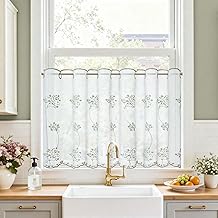 TOPICK Window Curtain Kitchen Translucent Bistro Curtain Living Room Modern Kitchen Curtains Window Scarf Short Curtain for Kitchen Window Country House Style 1 Piece W 120 x H 60 cm Green