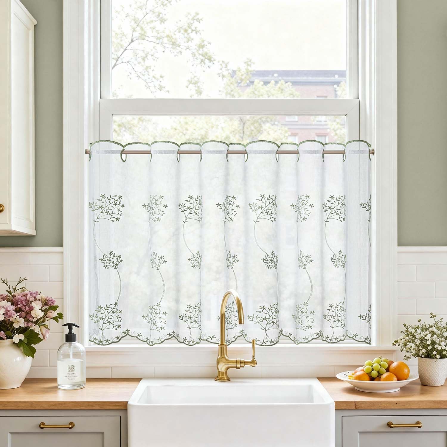 TOPICK Scheibengardine Küche lichtdurchlässig Bistrogardine Wohnzimmer modern Küchengardinen Gardine Schals Fensterschal Kurzgardine für Küche Küchenfenster Landhausstil