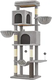 Feandrea Árvore para Gatos Grande, Torre de 174 cm, Condomínio Multi-Níveis com 2 Tocas, 2 Cestos, 5 Postes Arranhadores, Escova de Autoescovação, Poleiro, Rede, Cinza Pomba BRPCT182G01V1