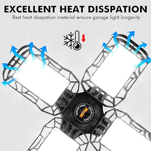 Miniatura 6 de Paquete de 4 luces LED de garaje, luz LED ultra brillante de 120 W con 4 paneles ajustables, base E26/E27 de 12000 lm para garaje, taller, ático,